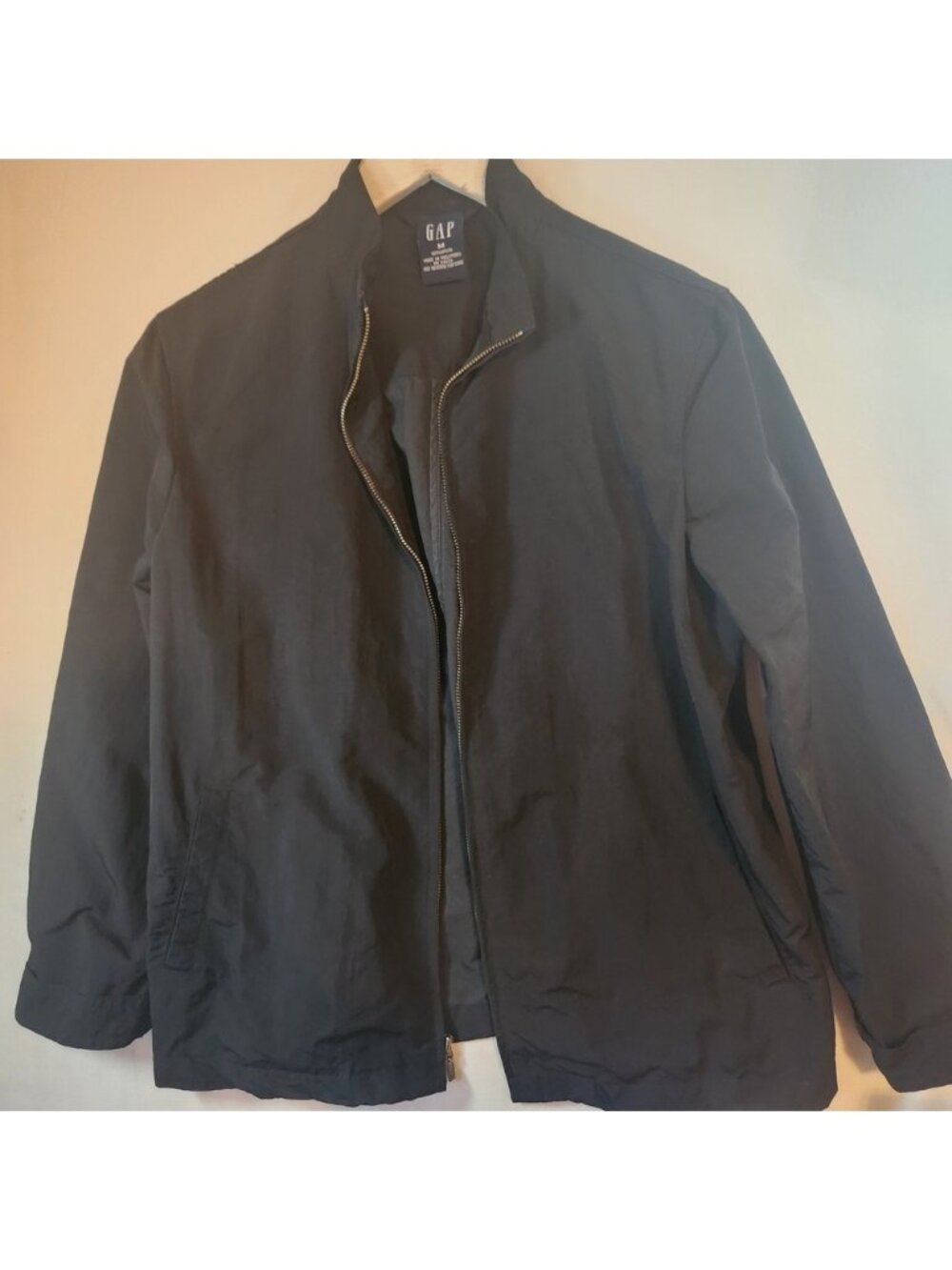 Y2k Gap Mens Harrington Bomber Jacket Black Full‎ Zip Mock Neck Lightweight